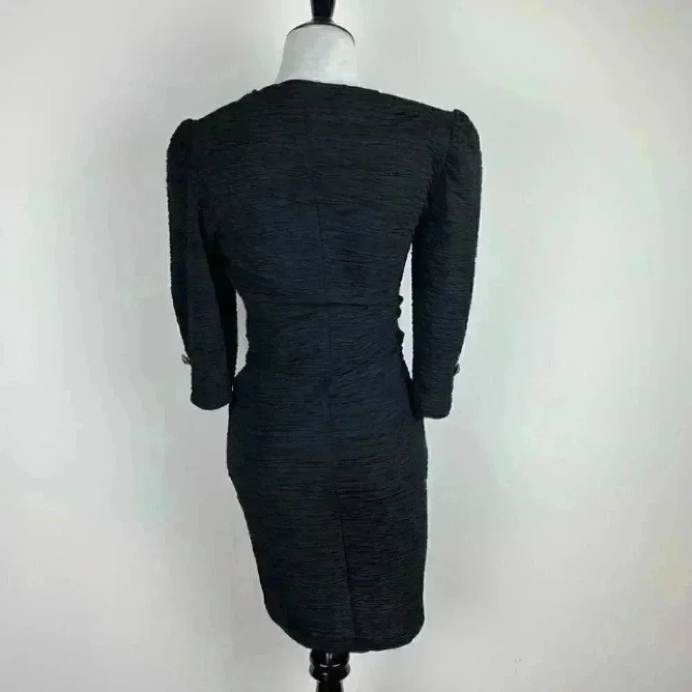 Vintage how sweet it is black wiggle dress 80s 90s 3/4 sleeves party formal - Picture 7 of 11
